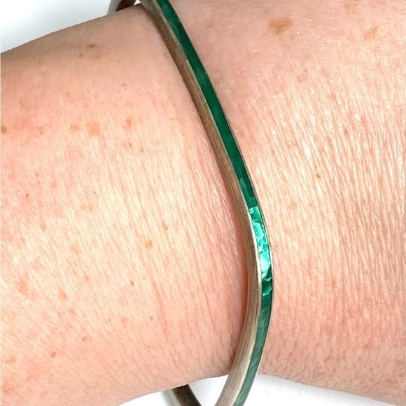 925 Sterling Square Bracelet Green Enamel Geometric Art Deco 7.25” - Picture 10 of 11